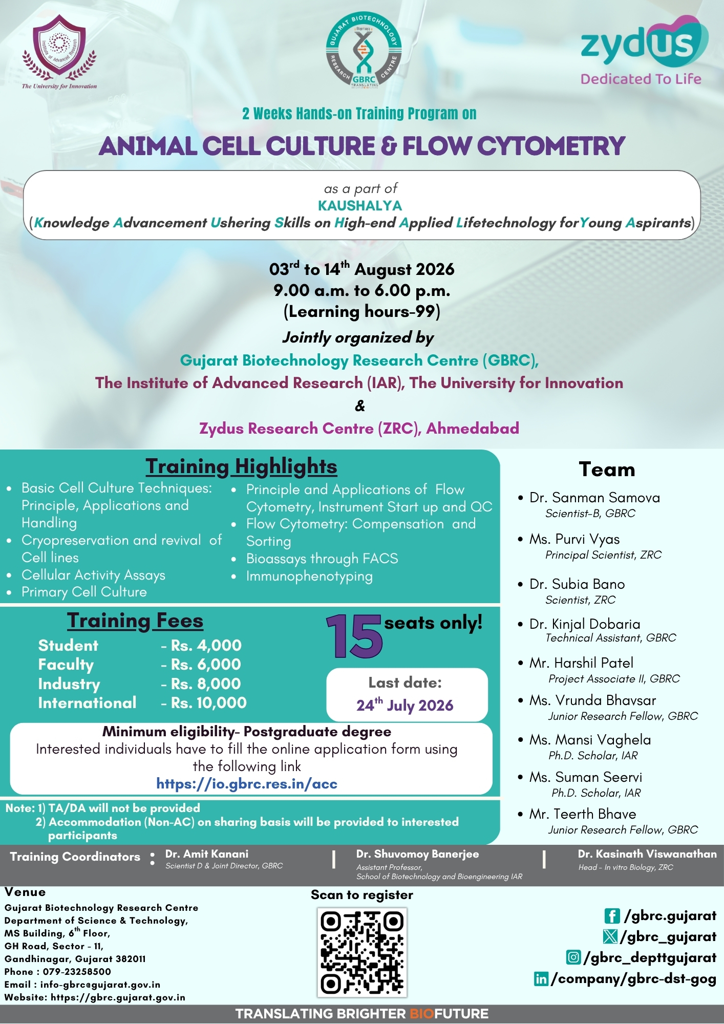 Animal Cell Culture & Flow Cytometry Training Brochure
